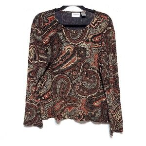 Chico's Travelers Boho Maximalist Textured Top Size XL (3) Retro Artsy Statement